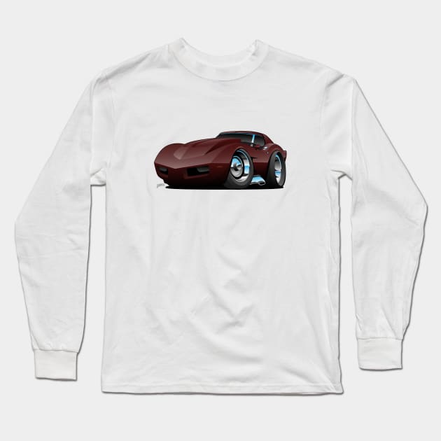 Classic Seventies American Sports Car Cartoon Long Sleeve T-Shirt by hobrath